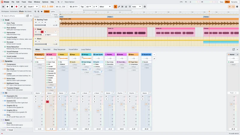 Mixer with track groups in the light theme
